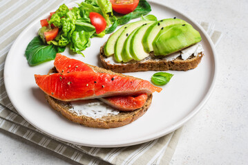 Avocado and salmon open sandwiches