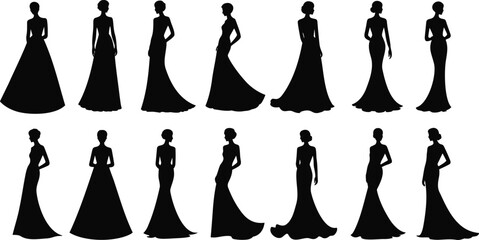 Elegant Evening Gown Silhouette Collection: 12 Stylish Dress Designs for Fashion Illustration