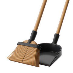 Broom and dustpan set isolated on transparent background