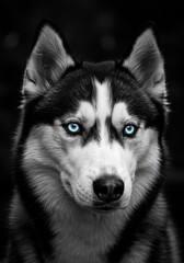Mesmerizing Blue Eyes of a Husky Dog in Black and White