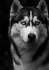 Obraz premium Majestic Siberian Husky Portrait in Monochrome Captivating Canine Beauty