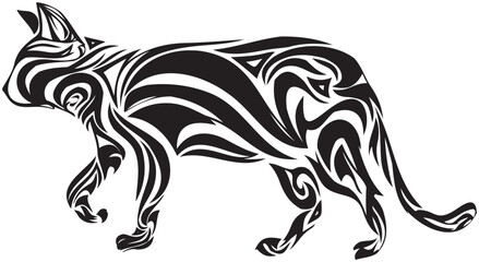 歩く猫のおしゃれなトライバルタトゥーイラスト