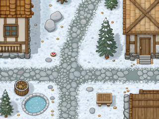 Snowy Village Ground – Seamless Top-Down Cartoon Texture