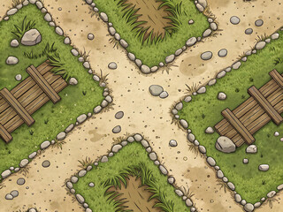 Cartoon Village Ground with Paths and Grass – Seamless Texture