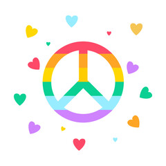 Rainbow Peace Sign Surrounded by Floating Hearts Symbolizing LGBTQ Unity and Harmony
