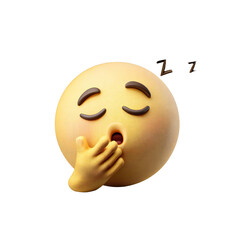 A yellow emoji with closed eyes and a hand covering its mouth yawning on a black background isolated isolated white background