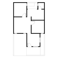 Black and White floor plan of a modern unfurnished house for your design. Suburban house vector blueprint. Architectural background.
