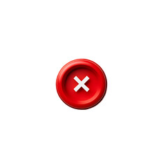 Red round button with white x icon isolated on transparent background