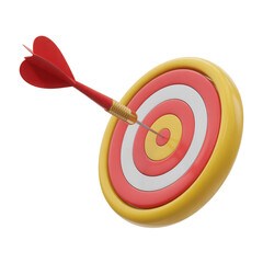 Red dart hitting the bullseye target isolated on transparent background