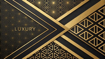 Elegance in Gold: A luxurious blend of gold and black geometric patterns, evoking a sense of opulence and sophistication, designed for exclusive brand concepts. 