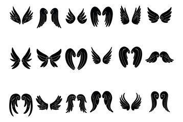 Black wings silhouette vector set