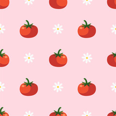 Red tomato vector seamless pattern.