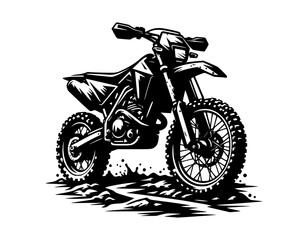 Naklejka premium Black and White Illustration of a Dirt Bike, Off-Road Motorcycle Graphic