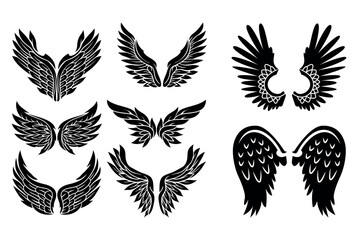Black wings silhouette vector set