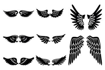 Black wings silhouette vector set