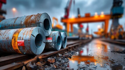 Steel manufacturing production in industrial factory metal rolling process urban environment dynamic viewpoint