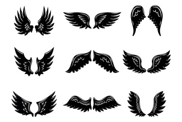 Black wings silhouette vector set