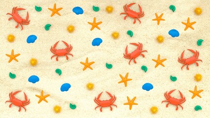 Colorful 3D sea and beach life on a beach background. Perfect for sea animal and beach sand themed pattern designs