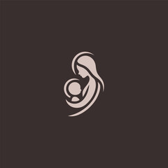 Mother and child logo in emotional and soft silhouette style.