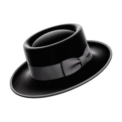 Isolated image of a black fedora hat with a gray ribbon on a black background in a studio shot