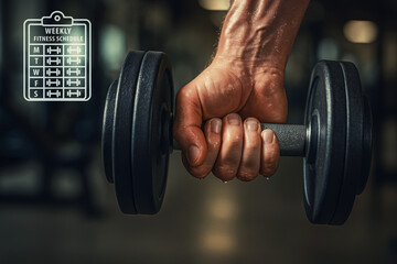 Weight loss transformation concept shown by hand gripping dumbbell in gym setting
