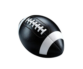 A close up of a black and white football with white laces isolated on a black background in studio shot isolated white background