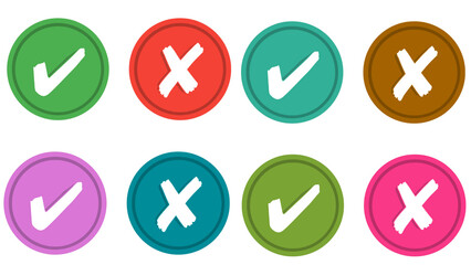 Colorful Check and X Icons on Circular Buttons
