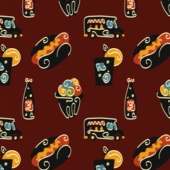 Classic retro pattern hot dogs wrapper packaging illustration by hand