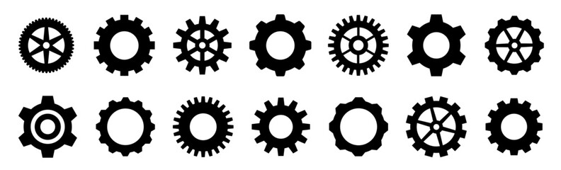 Gear set. Black gear set. Gear setting vector icon. Gear wheel isolated on white background