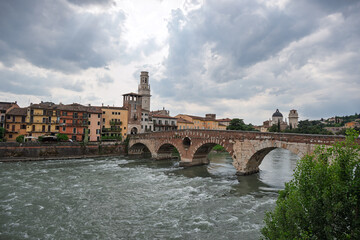 Adige river in Verona, Italy.