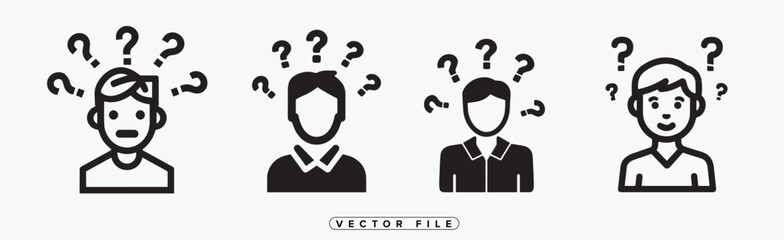 People with Question Marks Vector Icons Representing Confusion and Uncertainty