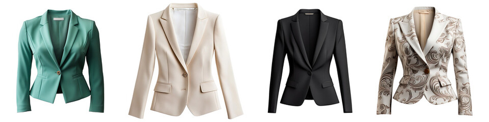 Collection of cropped blazers, isolated on a transparent background