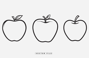 Fototapeta premium Three Apple Outlines on White Background Vector Illustration