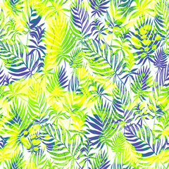 Light blue green tropical listva foliage seamless pattern. Perfect for fashion apparel fabric, trendy package, bedding, wallpaper, accessories, outerwear, cloth textile.