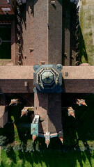 Aerial view of the Certosa di Pavia, built in the late fourteenth century, courts and the cloister of the monastery and shrine in the province of Pavia, Lombardia, Italy