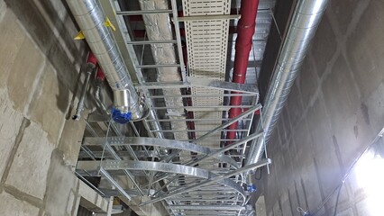 HVAC Ductwork and Cable Trays Installation in Building Construction Ceiling