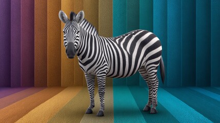 Zebra animal with stripes in abstract wave patterns black and white background colorful environment