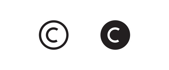 Copyright line and flat icons set, editable stroke isolated on white, linear vector outline illustration, symbol logo design style