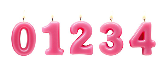 Set of Number 0 1 2 3 4 for Birthday Celebrations, Pink Vibrance on isolated object