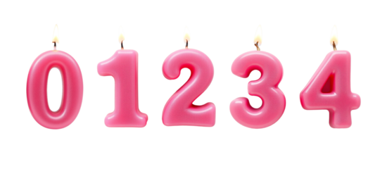 Set of Number 0 1 2 3 4 for Birthday Celebrations, Pink Vibrance on isolated object