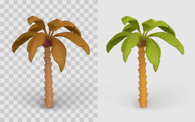 Cartoon Palm Tree 3D Icon With Green And Brown Leaves, Tropical Nature Object For Summer, Game, Or UI Design. Vector Illustration