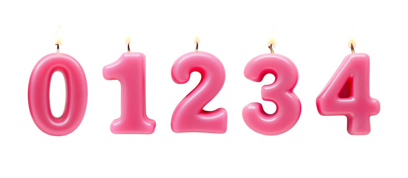 Set of Number 0 1 2 3 4 for Birthday Celebrations, Pink Vibrance on isolated object