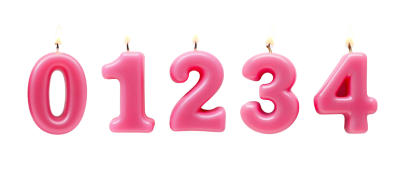 Set of Number 0 1 2 3 4 for Birthday Celebrations, Pink Vibrance on isolated object