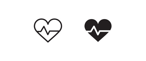 Heartbeat, heart beat, pulse, flat vector icon, medical apps and websites. Editable stroke and flat icons