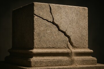 Cracked stone pillar symbolizes division and potential collapse, referencing the threat of Civil War in the United States