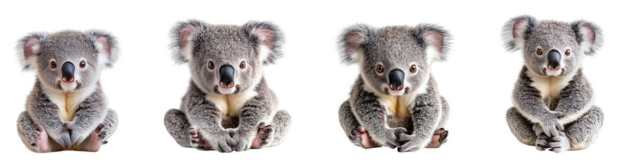 Fototapeta premium Collection of cute baby koalas, isolated on a transparent background