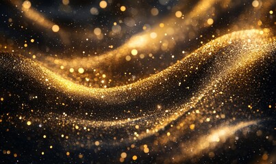 Golden sparkles arranged in a swirling pattern on a black background, creating a vibrant and dynamic composition, Generative AI