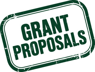 Isolated Green Grant Proposals Stamp with Rounded Edges and Distressed Texture on White Background