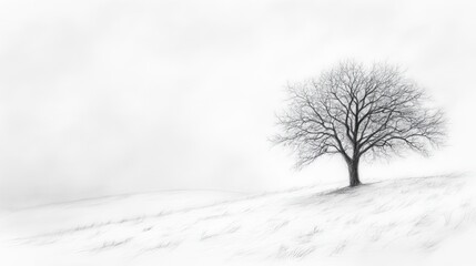 Fototapeta premium A solitary tree on a snowy hill