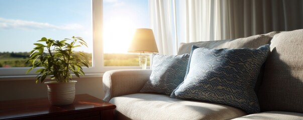 Cozy living room with natural light home interior design bright atmosphere inviting view relaxation concept